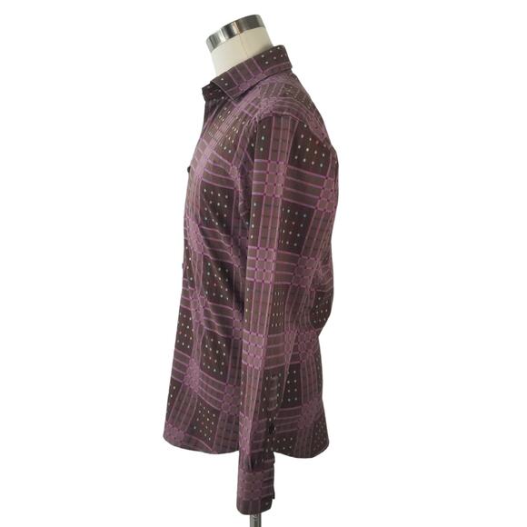 Bertino Brown Pink Blue Button Down Men's Shirt  Size Medium - Picture 2 of 7